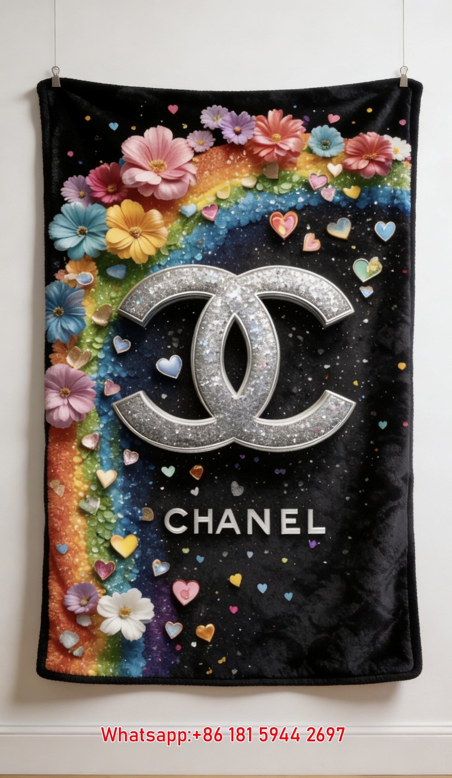 Luxury Rainbow CC Logo Flannel Throw Blanket IMG_7225